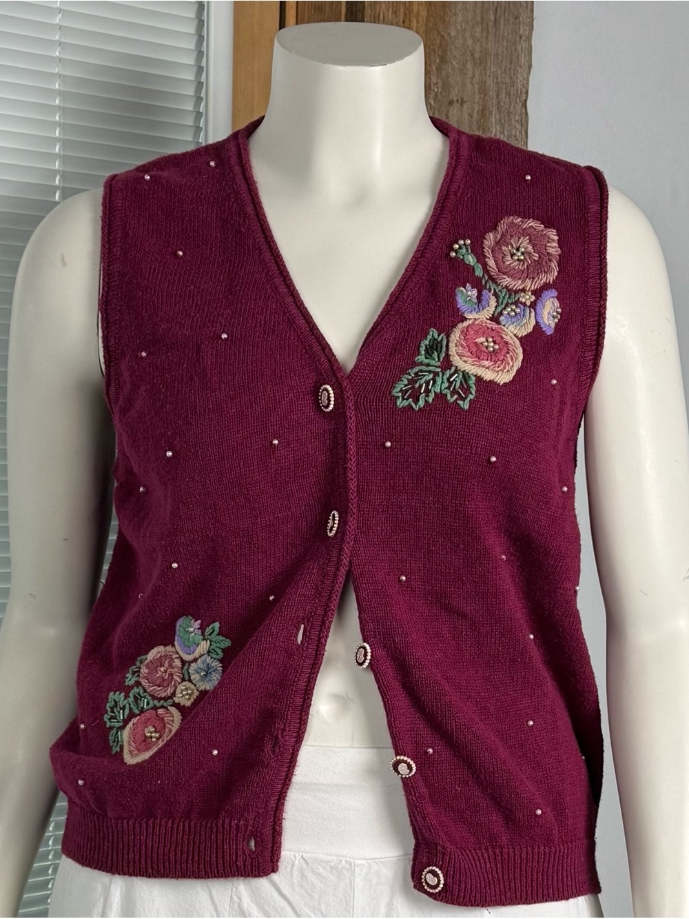 Vintage Lacy Afternoon Shell Kepler Embroidered Pearl Sweater Vest L